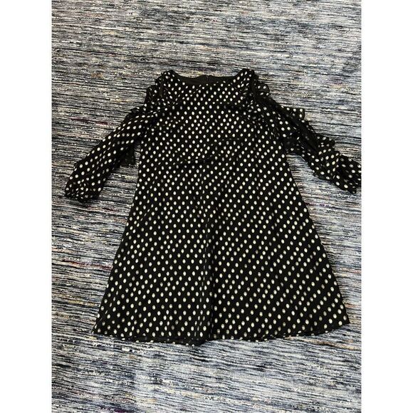Eliza J Elegant Black Gold Polka Dot Cold Shoulder Ruffle Dress size 10 - Picture 11 of 11
